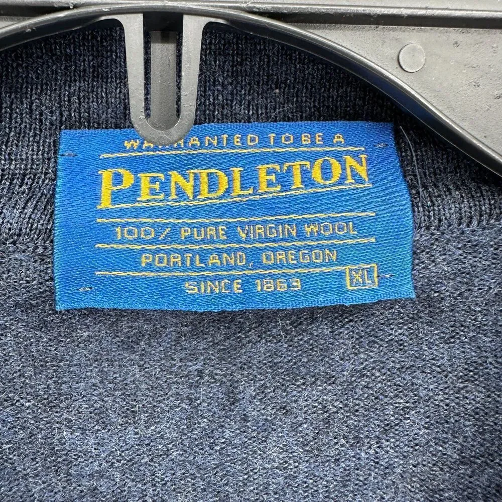 Vintage Pendleton Sweater Mens‎ XL Blue Merino Wool Ribbed Knit Collared Flaw